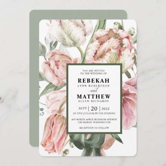 Invitation Bouquet d'aquarelle de la Tulipe de pri (Devant / Derrière)