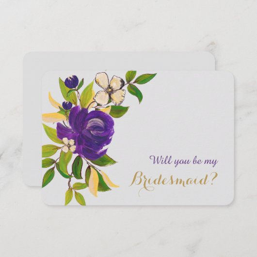 Invitation Bouquet d'aquarelle en or violet (Devant / Derrière)