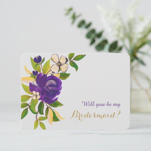 Invitation Bouquet d'aquarelle en or violet (Debout devant)