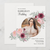 Invitation Bouquet d'aquarelle fleurs PHOTO anniversaire Invi (Devant / Derrière)