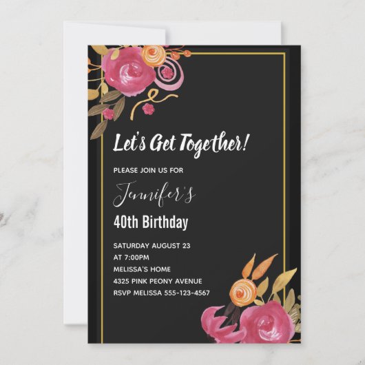 Invitation Bouquet d'aquarelle rose Peony (Devant)