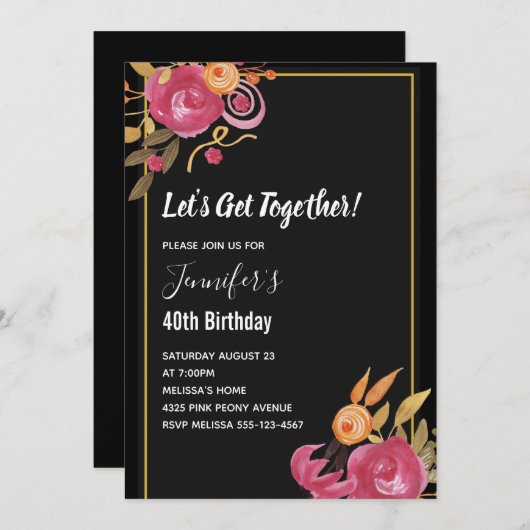 Invitation Bouquet d'aquarelle rose Peony (Devant / Derrière)