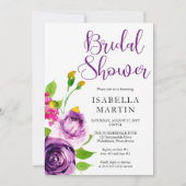 Invitation Bouquet D'Aquarelle Violet Vibrant Fête des mariée (Devant)