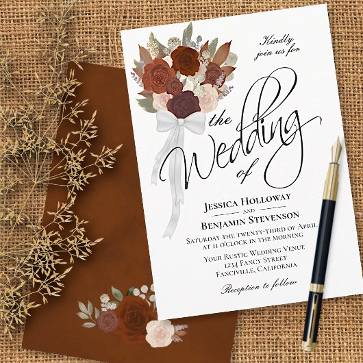 Invitation Bouquet d'automne Elegant Aquarelle Rose Mariage
