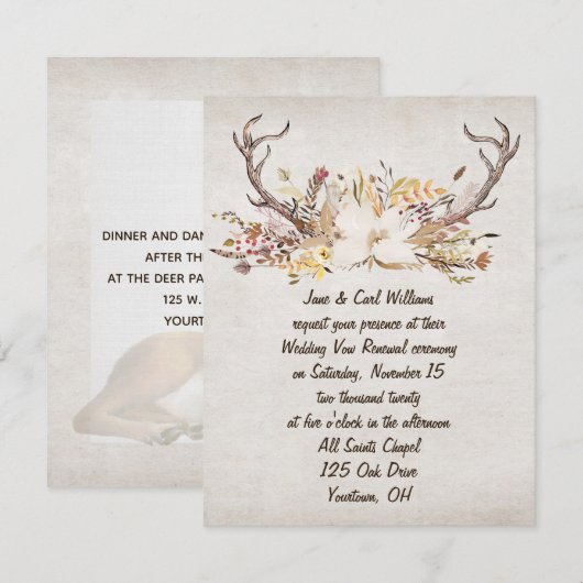 Invitation bouquet d'automne et bois de cerf renouveau (Devant / Derrière)