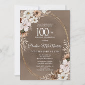 Invitation Bouquet d'automne Neutre Floral Blanc 100e anniver (Devant)