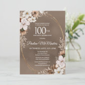Invitation Bouquet d'automne Neutre Floral Blanc 100e anniver (Debout devant)