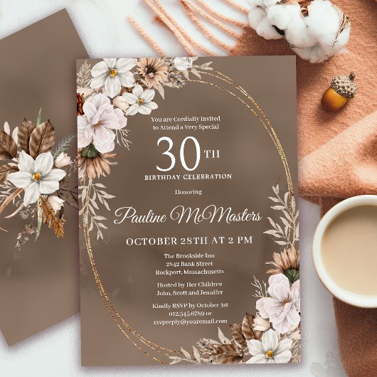Invitation Bouquet d'automne Neutre Floral Blanc 30e annivers
