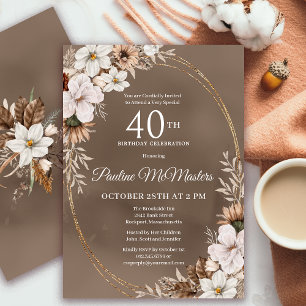 Invitation Bouquet d'automne Neutre Floral Blanc 40e annivers