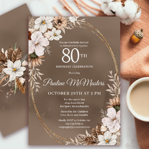 Invitation Bouquet d'automne Neutre Floral Blanc 80e annivers