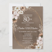 Invitation Bouquet d'automne Neutre Floral Blanc 80e annivers (Devant)