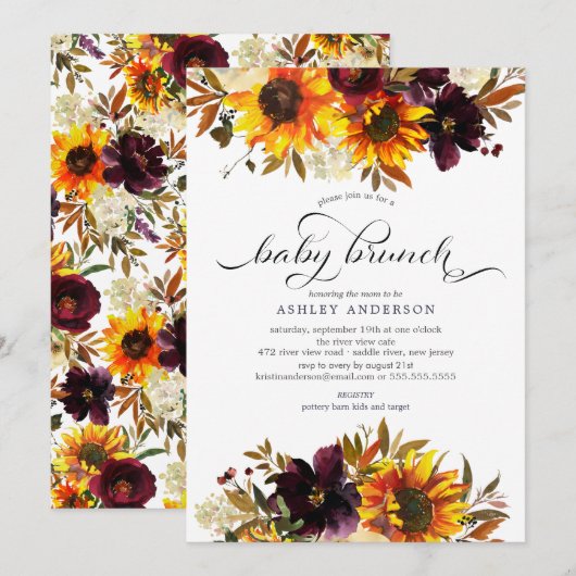 Invitation Bouquet d'automne Sunflower Baby Brunch (Devant / Derrière)
