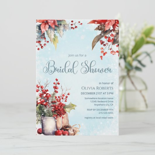 Invitation Bouquet de baies de sorbier pour mariage d'hiver c (Debout devant)