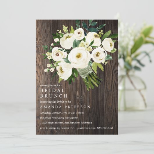 Invitation Bouquet de bois à fleurs blanches pour mariage et  (Debout devant)