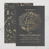 Invitation Bouquet de bouquet floral Chalkboard Gold Foil (Devant / Derrière)