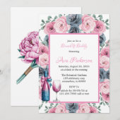 Invitation Bouquet de bouquets de fleurs roses et bleues Brun (Devant / Derrière)