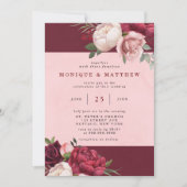 Invitation Bouquet de Bourgogne et rose pâle Mariage (Devant)