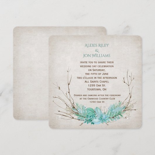 Invitation bouquet de brindilles de mariage sur texture (Devant / Derrière)