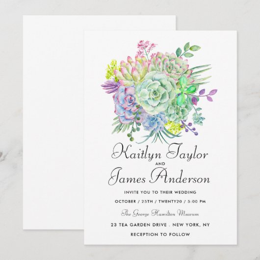 Invitation Bouquet de cactus - Mariage (Devant / Derrière)