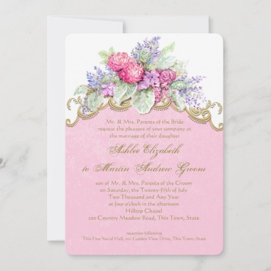 Invitation Bouquet de couleur rose Mariage (Devant)