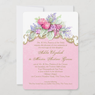 Invitation Bouquet de couleur rose Mariage