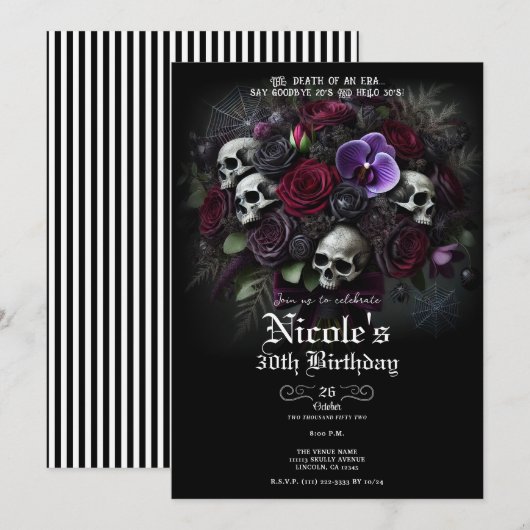 Invitation Bouquet de crâne floral gothique Halloween Anniver (Devant / Derrière)