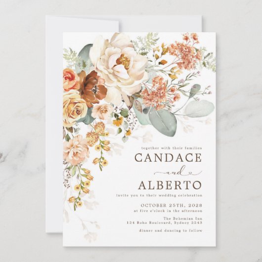 Invitation Bouquet de crème orange brûlée Mariage I (Devant)