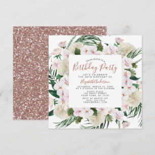 Invitation Bouquet de Fête d'Anniversaire Paillettes Rose Gol