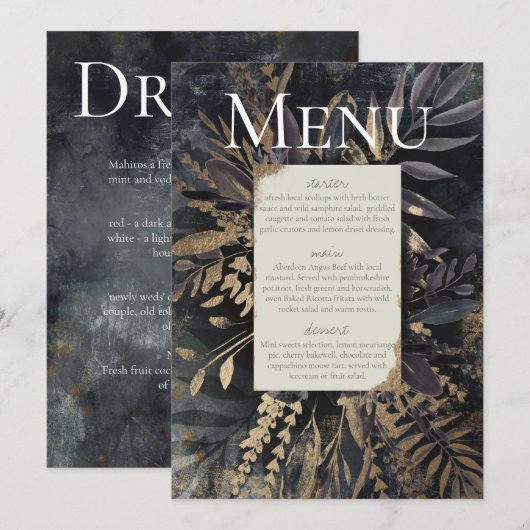 Invitation Bouquet de feuillage gris ardoise, (Devant / Derrière)