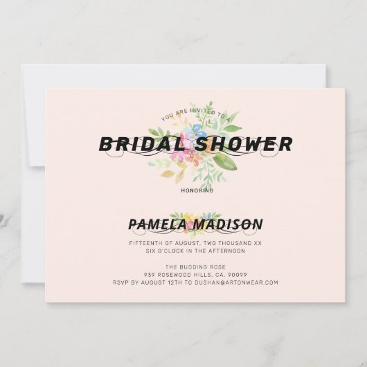 Invitation Bouquet de fleurs à l'aquarelle & typographie mode (Devant)