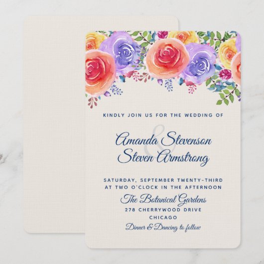Invitation Bouquet de fleurs aquarelles pour mariage moderne (Devant / Derrière)