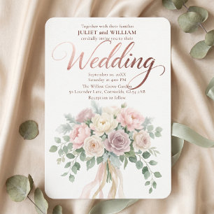 Invitation Bouquet de fleurs aquarelles rose gold pour mariag