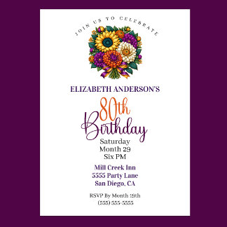 Invitation Bouquet de fleurs automnales opulentes pour 80 ans