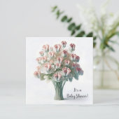 Invitation Bouquet de fleurs baby shower rose pieds (Debout devant)