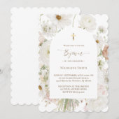Invitation Bouquet de fleurs blanches aquarelle baptême (Devant / Derrière)