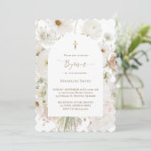 Invitation Bouquet de fleurs blanches aquarelle baptême (Debout devant)