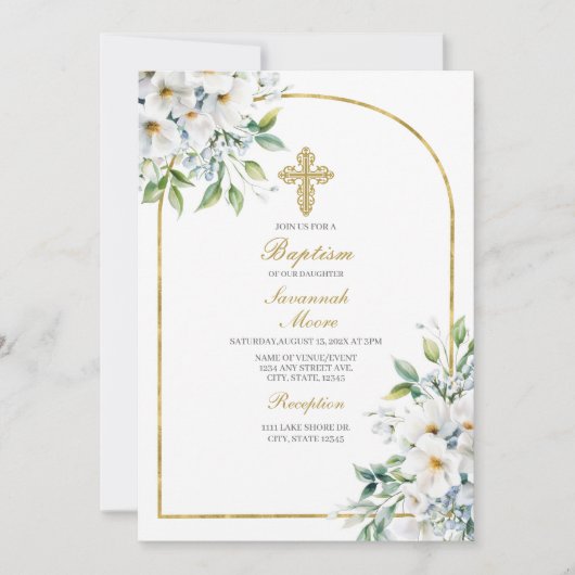 Invitation Bouquet de fleurs blanches Baptême (Devant)