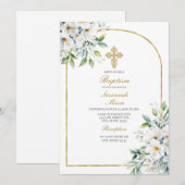 Invitation Bouquet de fleurs blanches Baptême (Devant / Derrière)
