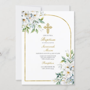 Invitation Bouquet de fleurs blanches Baptême