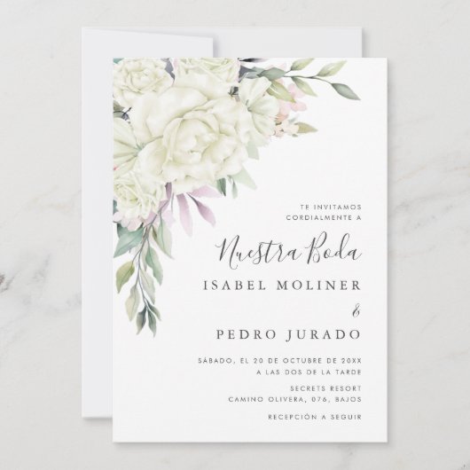 Invitation Bouquet de fleurs blanches Nuestra Boda Mariage es (Devant)
