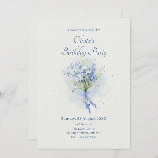 Invitation Bouquet de fleurs bleues (Devant / Derrière)