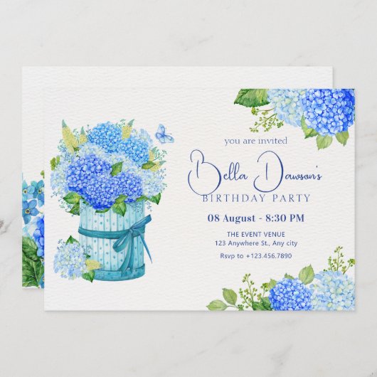 Invitation Bouquet de fleurs bleues (Devant / Derrière)