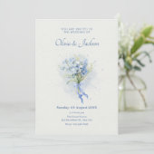 Invitation Bouquet de fleurs bleues mariage (Debout devant)