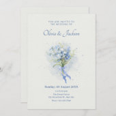 Invitation Bouquet de fleurs bleues mariage (Devant / Derrière)