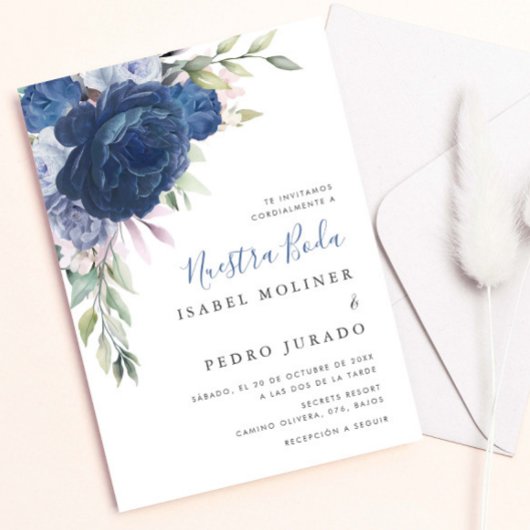 Invitation Bouquet de fleurs bleues Nuestra Boda Mariage espa