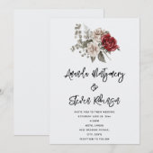 Invitation Bouquet de fleurs bohème roses rouges et crème Mar (Devant / Derrière)