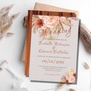 Invitation Bouquet de fleurs bohème tendance pêche et cuivre