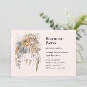 Invitation Bouquet de fleurs Boho en couleurs neutres Anniver (Debout devant)