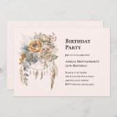 Invitation Bouquet de fleurs Boho en couleurs neutres Anniver (Devant / Derrière)