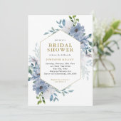 Invitation Bouquet de fleurs d'aquarelle bleu Fête des mariée (Debout devant)